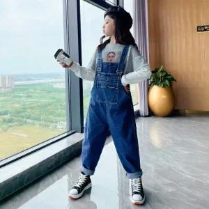 여아 주니어 세미와이드 봄 가을  청바지 초등학생 오버롤 단품