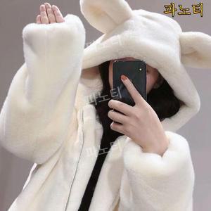 곰돌이 귀 인조 여성 퍼 후리스 자켓 후드집업 플리스 코트 점퍼 찜하기 공유하기 파노티 