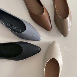 천연 양가죽 세미 스틸레토 플랫 3cm 뾰족코 블루 라텍스 쿠션 펌프스 72808psf