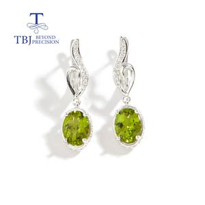 자수정 페리도트 원석 탄생석 J 여성용 내추럴 7x9 타원형 실버 걸쇠 귀걸이 레이디 파티 웨딩 주얼리 선물