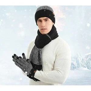 [셀러허브 패션][JHQRNZG7_4B]목도리 장갑 린넨비니 세트 배색 겨울 방한