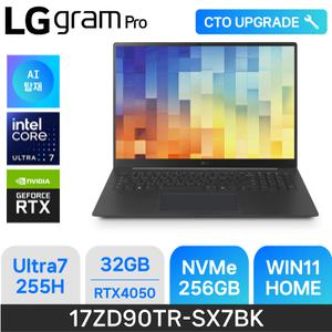 ND - LG전자 2025 그램 프로17 17ZD90TR-SX7BK 블랙 RTX4050 애로우레이크 DDR5 32GB NVME 256GB W11H