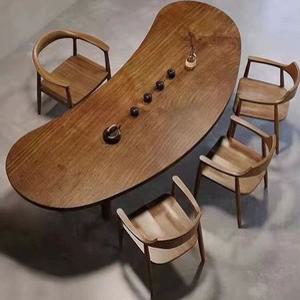 원목 타원형 테이블 다이닝 식탁 카페 거실 대형 반원