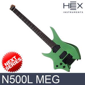 헥스 N500L MEG 왼손형 헤드리스 일렉기타 메탈릭그린 색상