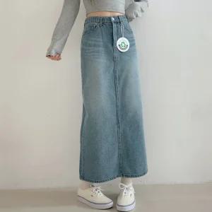 여성 난스판 밴딩 H라인 데님 맥시 롱스커트 청치마