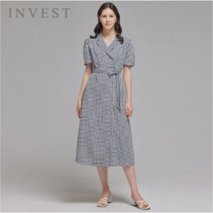 [인베스트] 더블 버튼 벨티드 체크 원피스_IN5M1OP3321