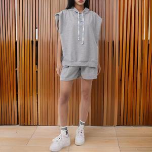 [기타]여성용 자수 장식 나그랑 후드 민소매 상의와 반바지 세트