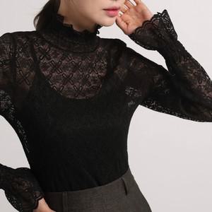 여성 시스루 웬디 스판 레이스 블라우스 레이어드 이너티 속티