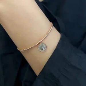 14k 원형 코인 팬던트 여신 2mm 컷팅 볼 레이어드 금 팔찌