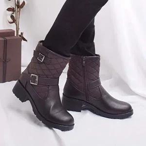 버클 패딩 털부츠 안감 퍼 겨울 방한화 여성 미들부츠-WFGV92Z