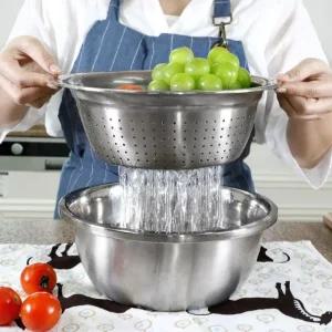 [디베르소] 스테인레스 채반 믹싱볼 3종세트 / 야채세척 반죽 샐러드 가능한 주방 필수 조리볼