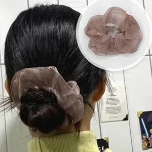 실크 쉬폰 스크런치 곱창머리끈 로즈골드 고무줄-WFHOVLE