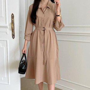 [옷자락]여자 20대 30대 카라넥 벨티드 정장 원피스