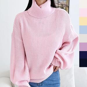 [오노마] ONM 여성 오버핏 빅사이즈 목폴라 니트티 1P 간절기 코디