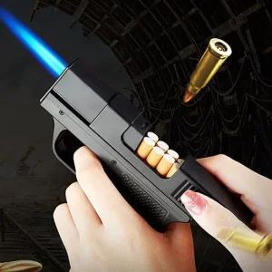 특이한 권총형 충전 라이터건 일체형 하드 일반 담배 케이스 10개비 파우치