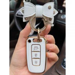 차키케이스 보우 링 키 체인 3 버튼 TPU 자동차 케이스 커버 기아 영혼 현대 Veloster 솔라리스 HB20 Rohen