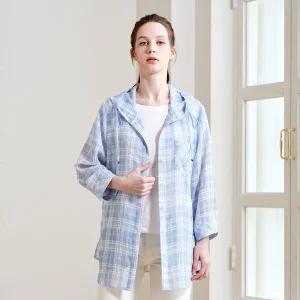 [마담엘레강스][마담엘레강스] 선염 체크 시어서커 후드 자켓 K252JK02