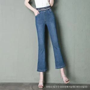 여성 청바지 허리밴딩 여름 하이웨스트 나팔바지 팔부 머메이드 힛템