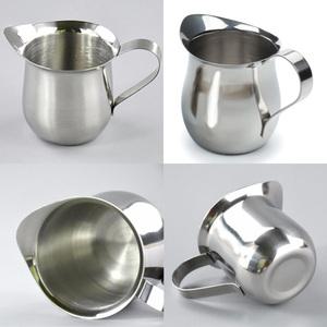 스틸 240ml 8oz 벨크리머 1p 카페용 스텐레스 시럽 저그 밀크 바리스타 손잡이 계량