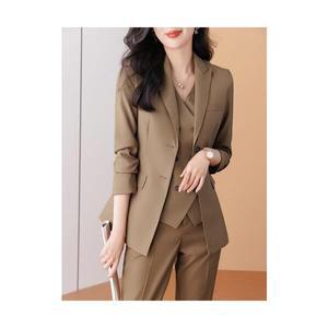 여자 정장세트 카키색 정장팬츠 긴팔 세트 봄가을 원템3 오피스룩