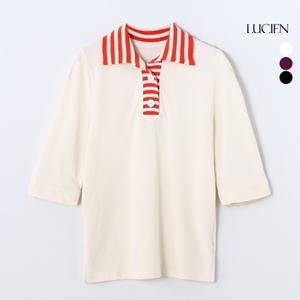 루시앙 코튼100 배색 카라 티블라우스 3종 택1