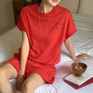 [데일리앤] 헤니드 여성 여름 셋업 루즈핏 프린팅 면 반팔 밴딩 반바지 츄리닝 트레이닝 세트 빅사이즈