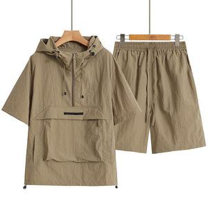 남성 아노락 후드 반집업 셋업 반팔 티셔츠 반바지 세트 여름 상하의 트레이닝 데일리룩