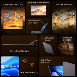 CHUWI Hi10 최대 12.96 인치 2 in 1 노트북 태블릿 N100 12GB DDR5 SSD 윈도우 3K IPS 스크린  PC