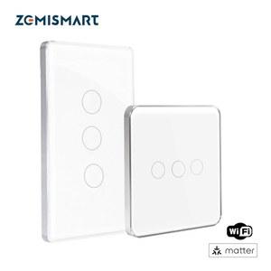 Zemismart Matter WiFi 미국 EU 벽 조명 1 2 3 4 갱 중립 터치 패널 필요 SmartThings App Homekit 제어
