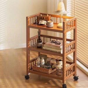 원목트롤리 우드 3단 트레이 35cm 웨건 길이 수납선반 이동식