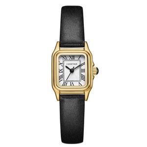 치타 여성용 가죽 스트랩 시계, 작은 빈티지 직사각형 케이스, 로만 다이얼