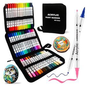 릴티엔지 48색 아크릴 페인트 마커, 브러시 팁과 파인 팁이 있는 듀얼 팁 펜, 암벽화용 나무, 캔버스, 돌, 유리, 세라믹, 금속, DIY 공예품 제작 미술 용품