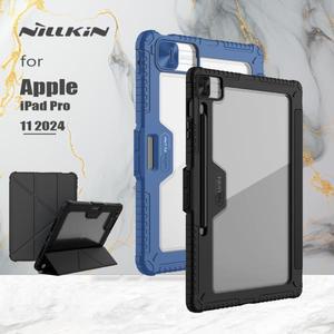 닐킨 애플 아이패드 프로 11 2024 아머 범퍼 가죽 프로 케이스 슬라이드 카메라 커버 펜 홀더 포함 풀 커버