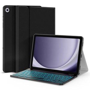 삼성 갤럭시 탭 A9+/A9 플러스 11인치 2023년형 백라이트 키보드 케이스(SM-X210/X216/X218), 7가지 색상 분리형 무선 마그네틱 케이스, A9+ 5G용 PU 폴리오 커버 케이스(블랙)