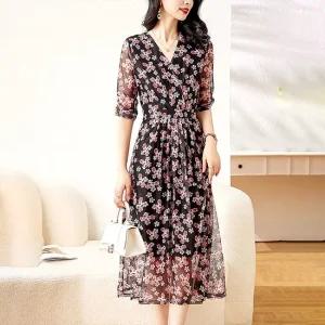 쉬폰플라워 시스루원피스 캐주얼원피스 쉬폰원피스 엄마옷 임산부여름원피스 봄원피스