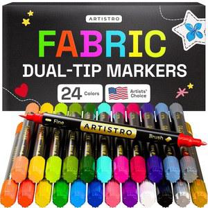 ARTISTRO 24 듀얼 팁 패브릭 마커 - 장식 키트 옷에 영구적 티셔츠, 가방, 섬유, 캔버스 등에 블리드 펜 사용 금지 (브러쉬 및 파인 팁)
