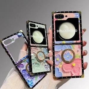 사찌몰 갤럭시 z플립 6 5 4 3 감성 유화 꽃 디자인 링 케이스