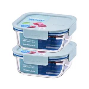 내열유리 밀폐용기 500ml 민트 2개입 더클리어 반찬 통 글라스