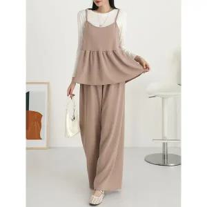 [하프클럽/시크루즈]롬브 프릴 뷔스티에 + 와이드 팬츠 세트_BDOP033