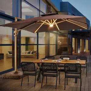 [엣모어]태양광 LED 사각 파라솔 3m(커피)