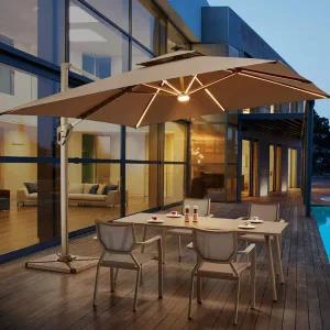 [엣모어]태양광 LED 사각 파라솔 2.5m(아이보리)