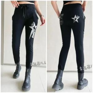 봉숙이 데이별 2025 가을 신상 간절기 여성 스판 허리 밴딩 여자 배기 면 고무줄 팬츠 블랙 검정 색 베기 9부 긴 바지