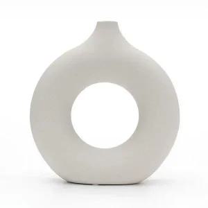 도자기 인테리어 꽃병 23.5cm 베이지 오브제 화병