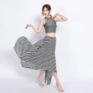 밸리 댄스복 롱스커트 라틴 무대 반짝이 의상 스트라이프