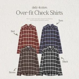 핫핑 체인스 오버핏 체크 긴팔셔츠