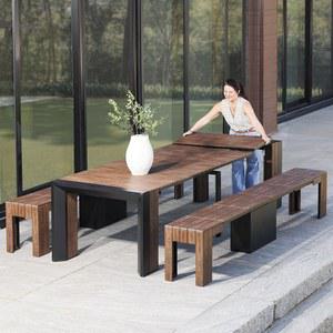 트랜스포머 테이블 야외 파티오 가구 세트 2~12인용, 현대적인 다이닝 세트를 위한 확장형 식탁 및 벤치, 날씨 저항성 공간 절약 테이블, 벤치 포함