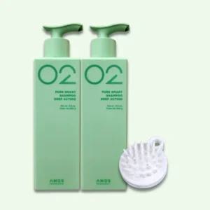 아모스 퓨어스마트 샴푸 딥액션 500g 2개+샴푸브러쉬 두피케어