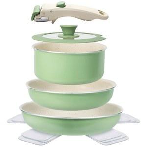 M 멜렌타 냄비 및 프라이팬 세트 논스틱, 8개 화강암 조리기구 세트, 분리형 손잡이 프라이팬, 손잡이가 있는 논스틱 인덕션 조리기구, 오븐 안전한 RV 그린