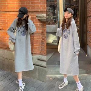 여자 공항 패션 편한 겨울 여행 룩 기모 후드 원피스