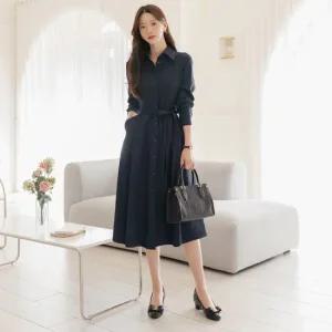 XXL까지) 세르마 카라 셔츠 벨트 원피스 가을 하객룩 오피스룩 모임룩 격식룩 자체제작 빅사이즈